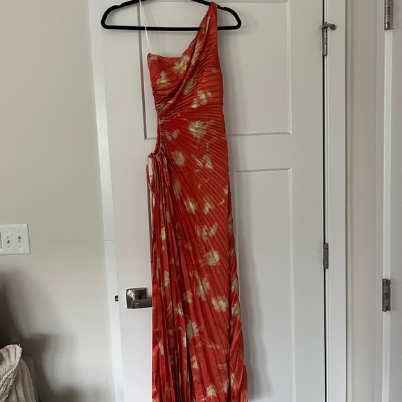 Hello Molly Golden Touch Satin One Shoulder Maxi Dress (Rust) - Picture 8 of 8